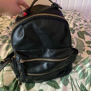 Black vegan leather backpack